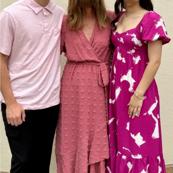 Boho Cocktail Maxi Dress Fall Fashion V Neck Swiss Dot Long Sleeve Flowy Slit - Picture 2 of 3